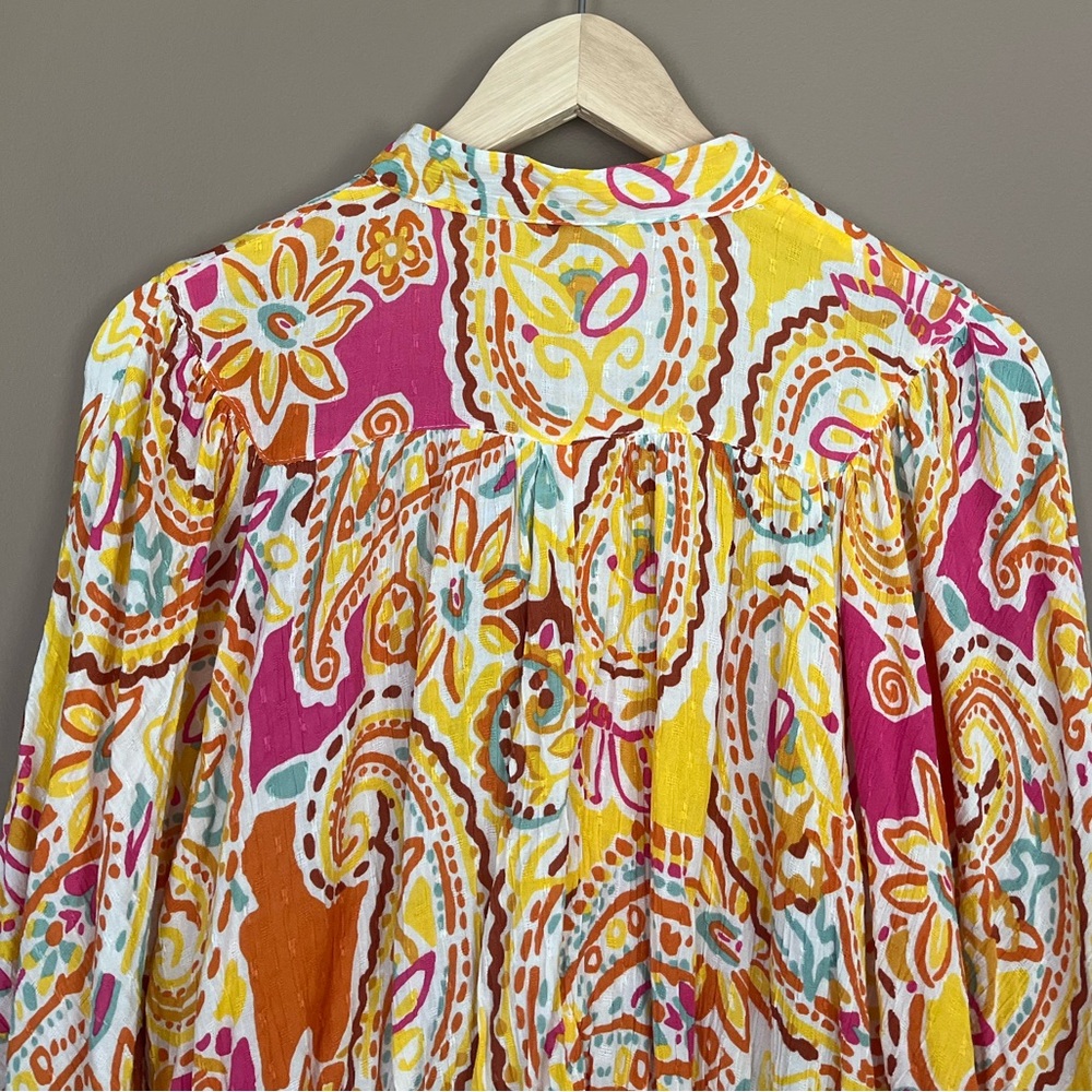 {Rachel Zoe} Long Dolman Sleeve Paisley Print Cropped Blouse - Womens Medium - Picture 6 of 9